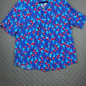 Vibrant Blue Parrot Print Casual Shirt